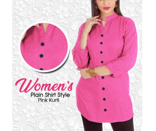 Womens Plain Shirt Style Pink Kurti